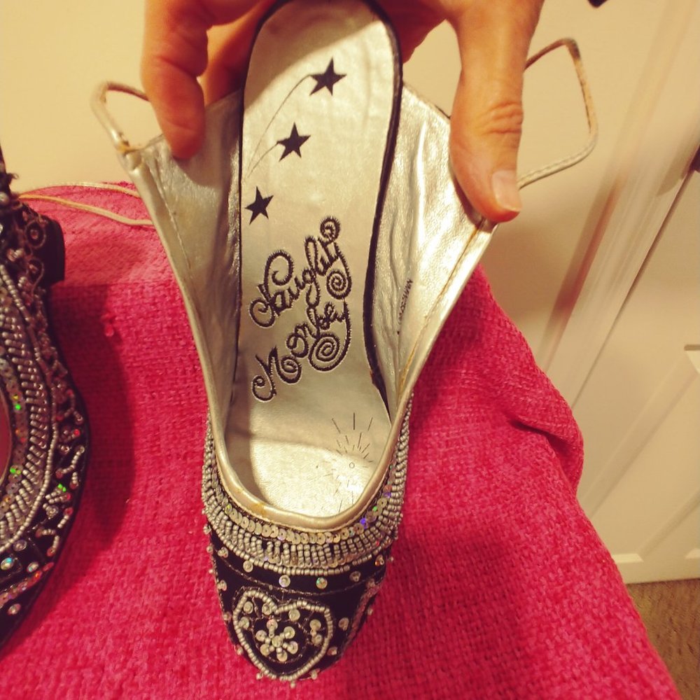 Embroidered Ballerina Style Sandals Embellished w/ Iridescent Sequins & Beading - Picture 6 of 14